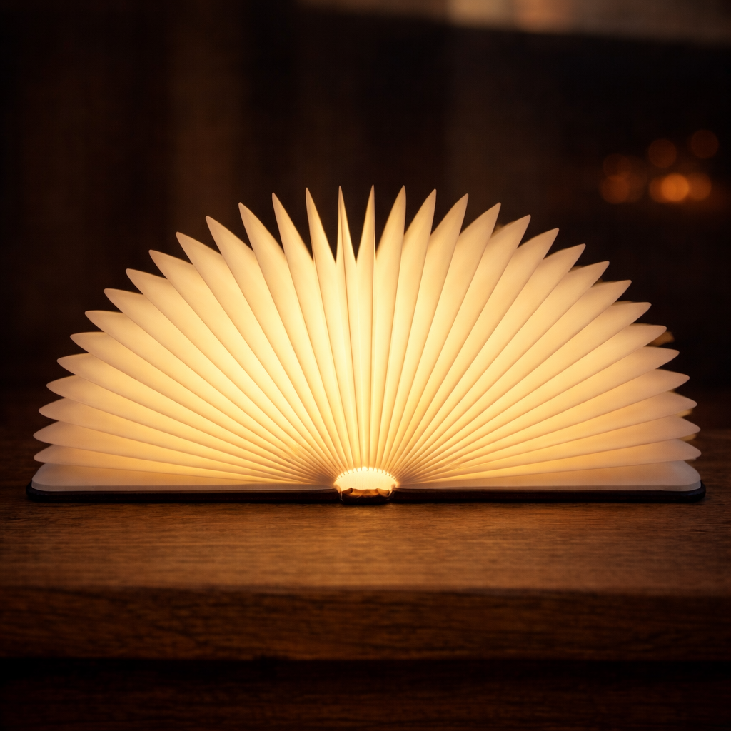 Wooden LED Book Lamp – Warm Light & 8-Color RGB Folding Night Lamp