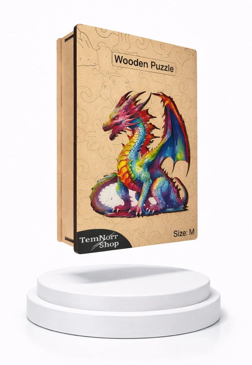 Wooden Puzzles for Adults – Colorful Dragon with Unique Animal Pieces