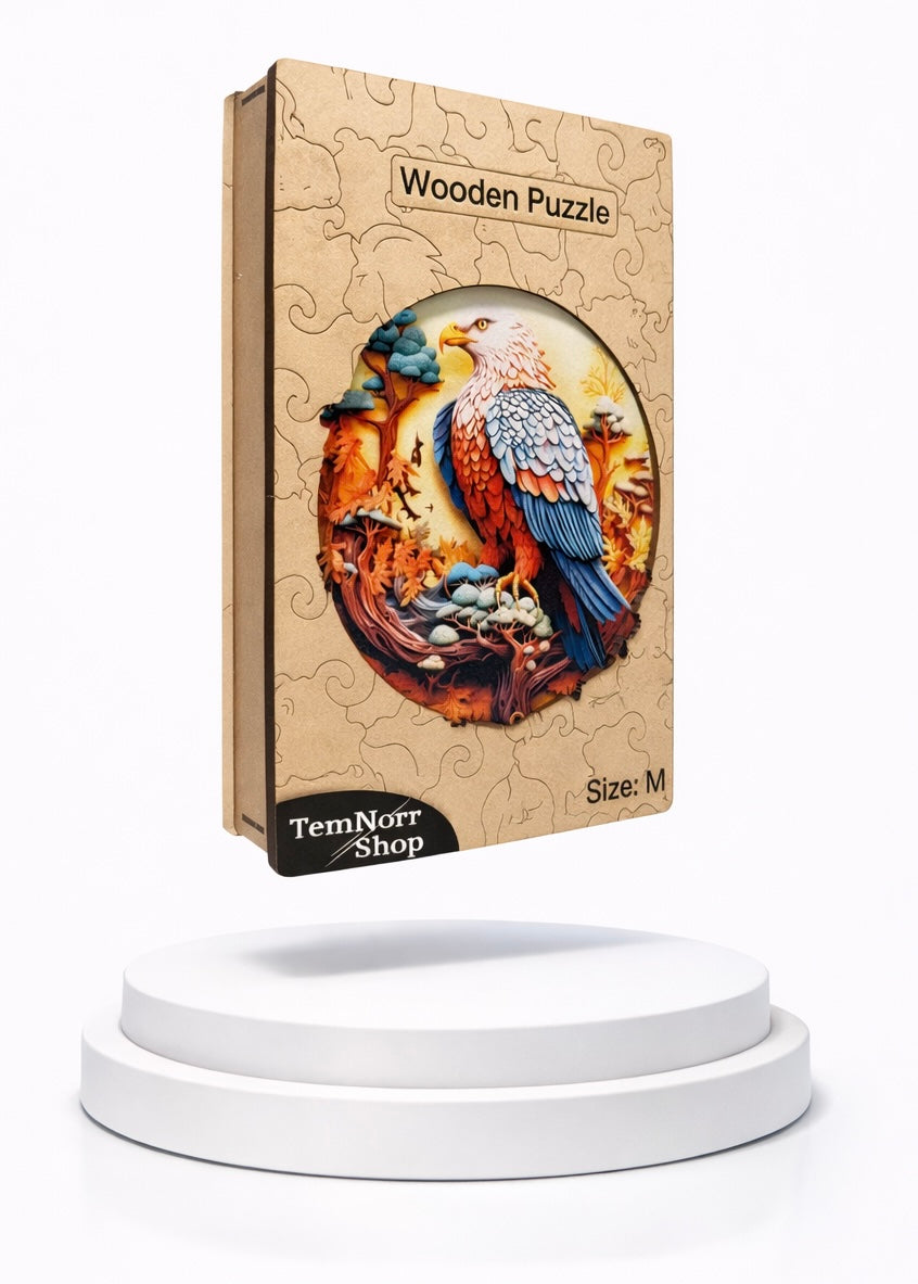 Wooden Puzzles for Adults – Colorful Eagle with Unique Animal Pieces