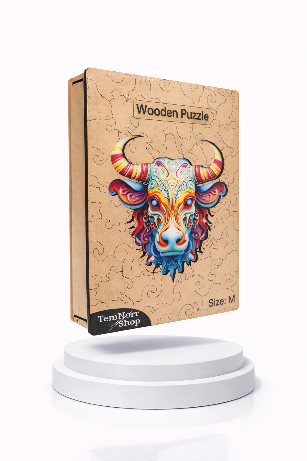 Wooden Puzzles for Adults – Colorful Bull with Unique Animal Pieces