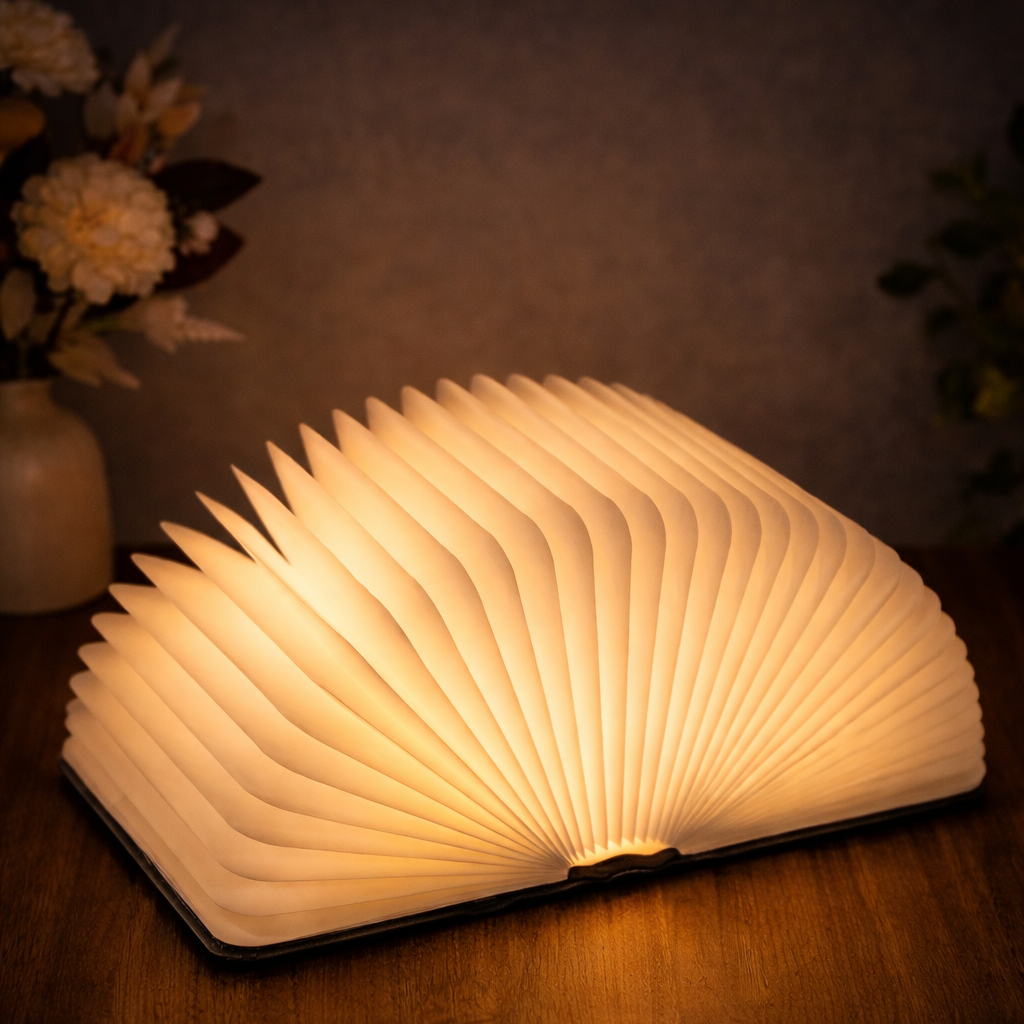 Wooden LED Book Lamp – Warm Light & 8-Color RGB Folding Night Lamp