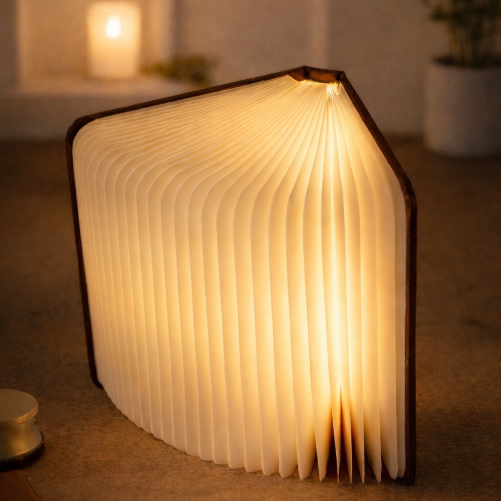 Wooden LED Book Lamp – Warm Light & 8-Color RGB Folding Night Lamp