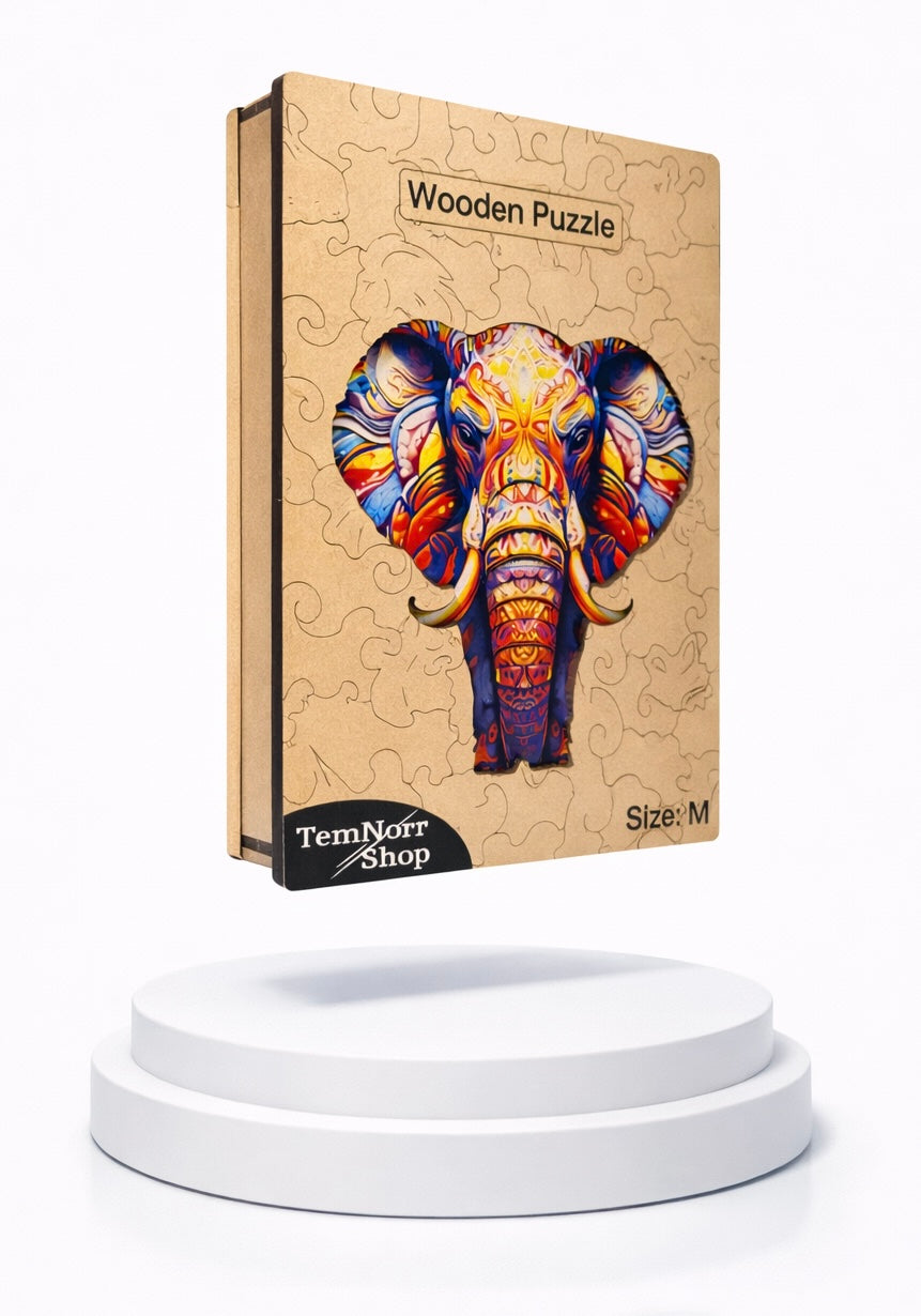 Wooden Puzzles for Adults – Colorful Elephant with Unique Animal Pieces