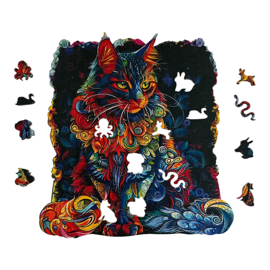 Colorful Wooden Cat Puzzle – Unique Animal Pieces