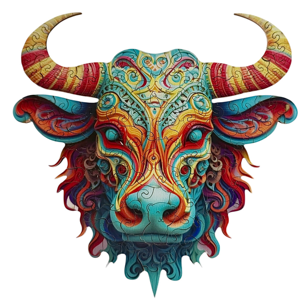 Colorful Wooden Bull Puzzle – Unique Animal Pieces