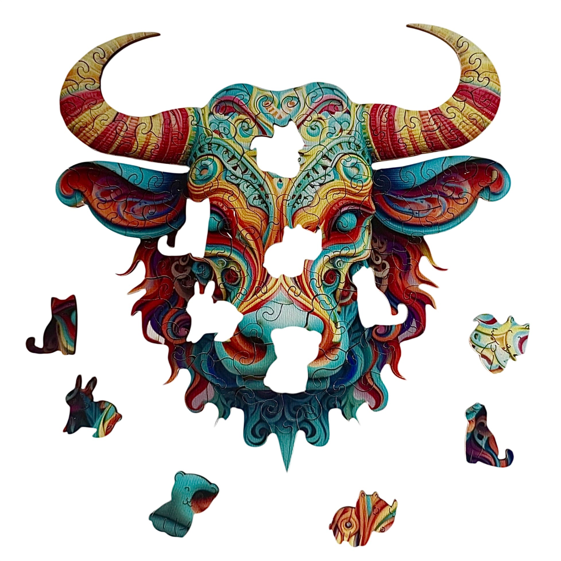 Colorful Wooden Bull Puzzle – Unique Animal Pieces