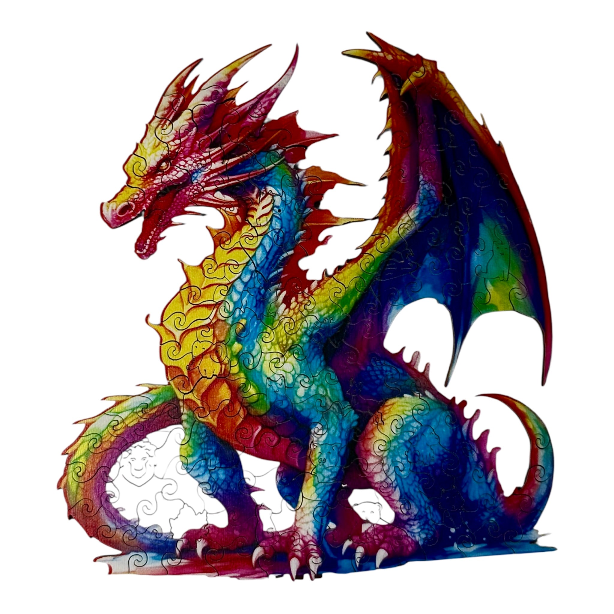 Colorful Wooden Cat Dragon Puzzle – Unique Animal Pieces