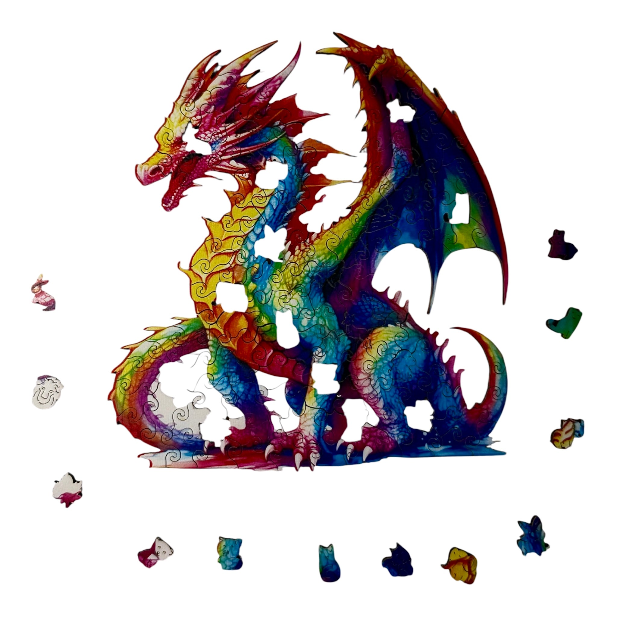 Colorful Wooden Cat Dragon Puzzle – Unique Animal Pieces