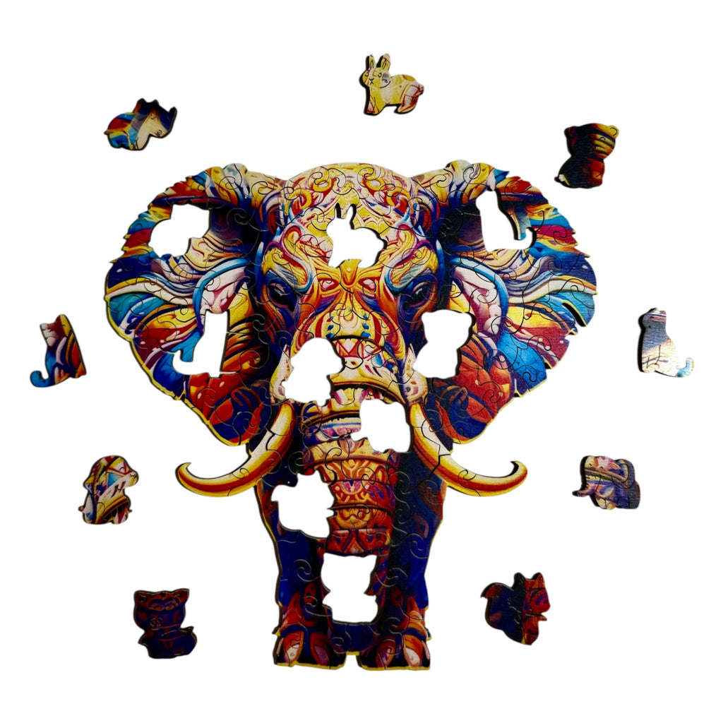 Colorful Wooden Elephant Puzzle – Unique Animal Pieces