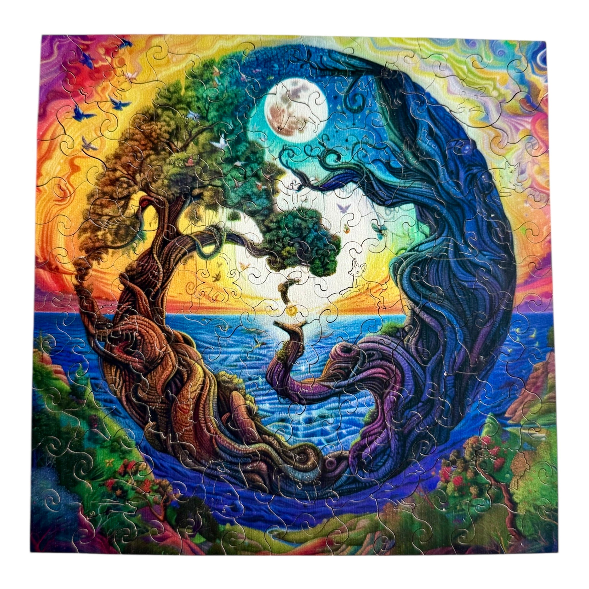 Colorful Wooden Yin-Yang Tree Puzzle – Unique Animal Pieces