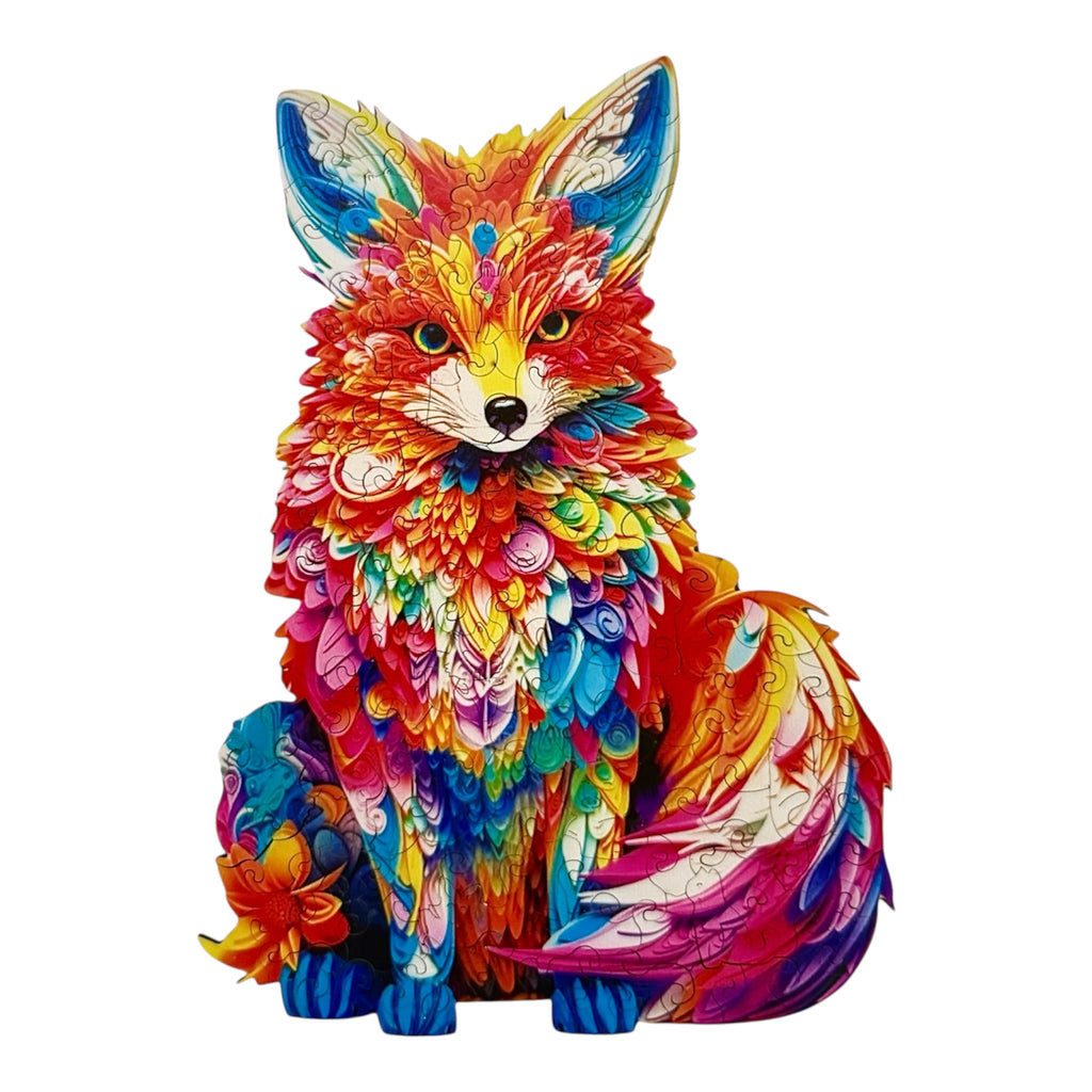 Wooden Puzzles for Adults – Colorful Fox with Unique Animal Pieces