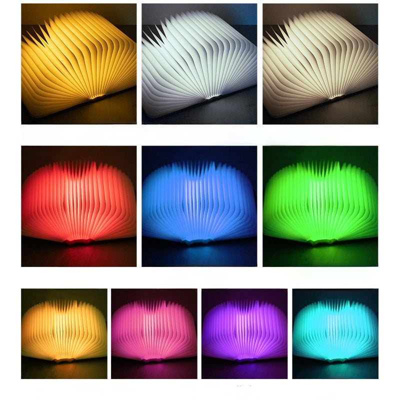 Wooden LED Book Lamp – Warm Light & 7-Color RGB Folding Night Lamp
