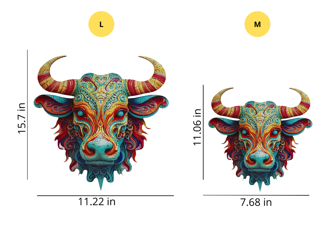 Wooden Puzzles for Adults – Colorful Bull with Unique Animal Pieces