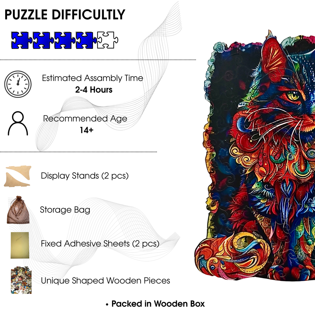 Wooden Puzzles for Adults – Colorful Cat with Unique Animal Pieces