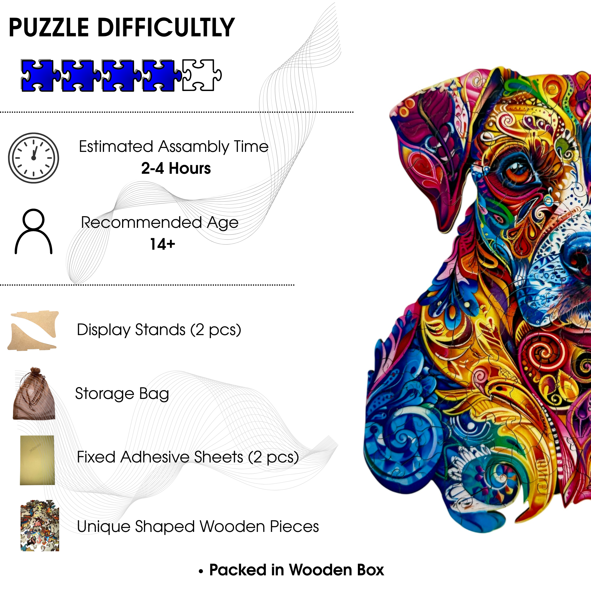 Wooden Puzzles for Adults – Colorful Dog with Unique Animal Pieces