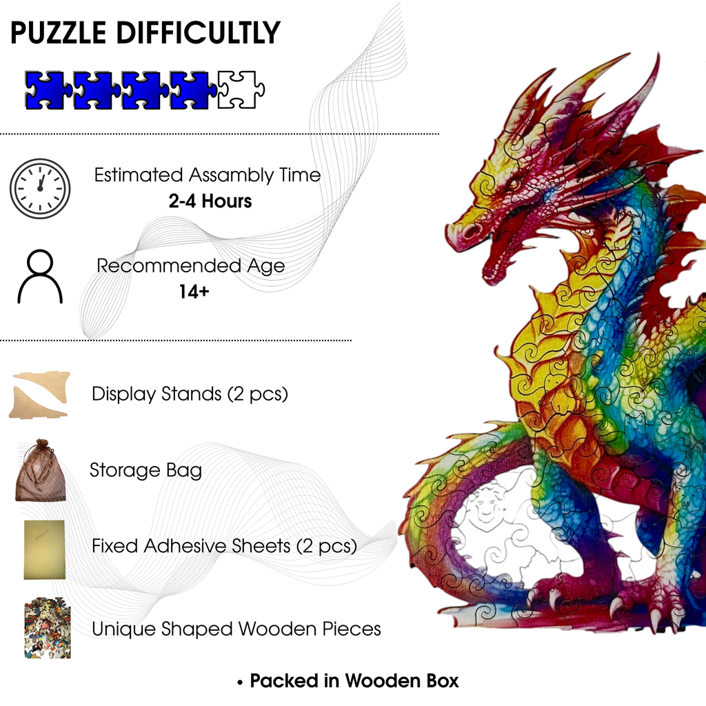 Wooden Puzzles for Adults – Colorful Dragon with Unique Animal Pieces