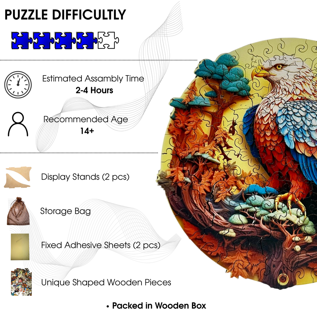 Wooden Puzzles for Adults – Colorful Eagle with Unique Animal Pieces