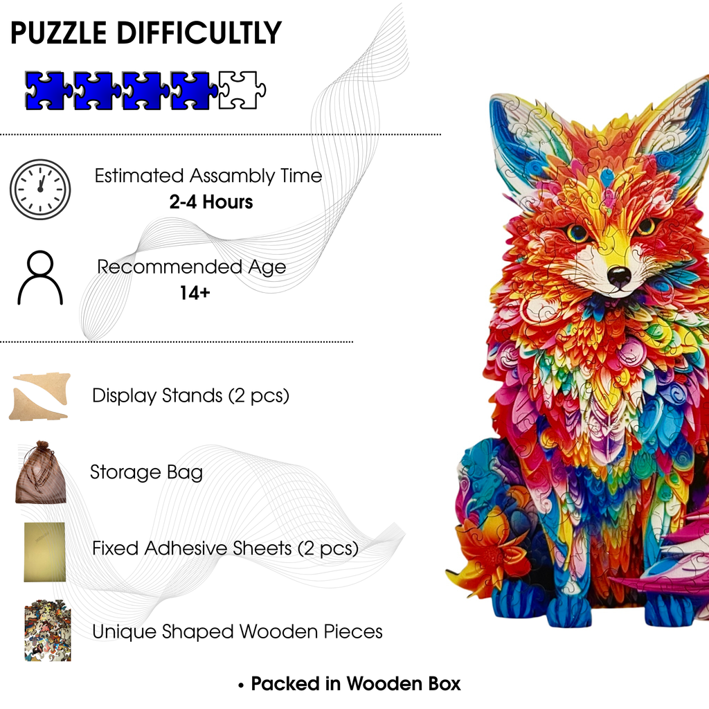 Wooden Puzzles for Adults – Colorful Fox with Unique Animal Pieces
