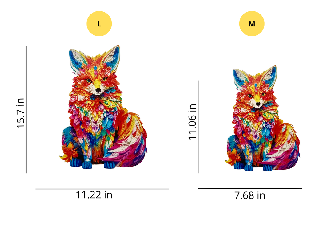Wooden Puzzles for Adults – Colorful Fox with Unique Animal Pieces
