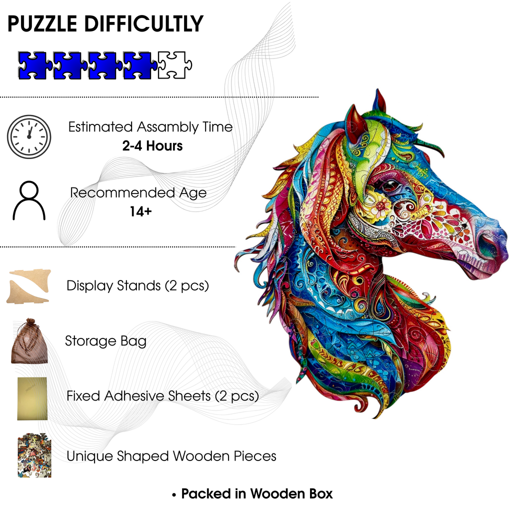 Wooden Puzzles for Adults – Colorful Horse with Unique Animal Pieces