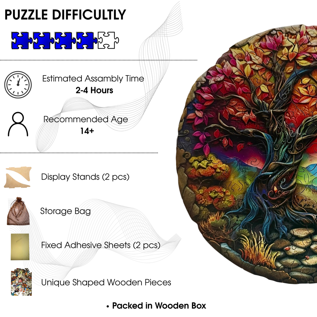 Wooden Puzzles for Adults – Colorful Tree of Life with Unique Animal Pieces