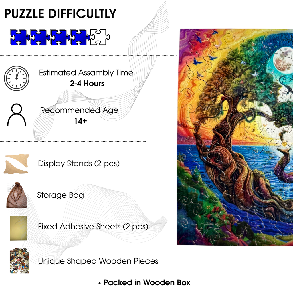 Wooden Puzzles for Adults – Colorful Yin-Yang Tree with Unique Animal Pieces